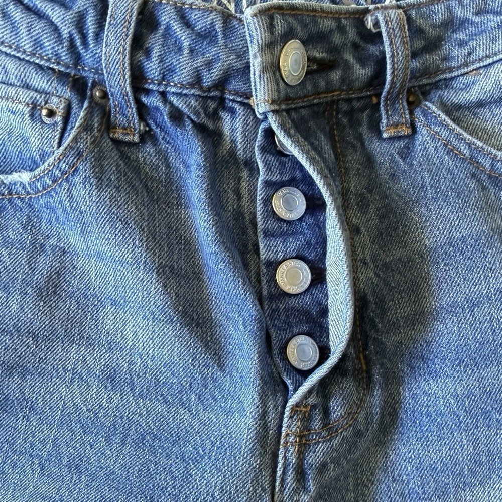 Vanilla Star 90s Boyfriend Jeans Size 7 Blue Distressed High Rise Button Fly - Picture 3 of 5